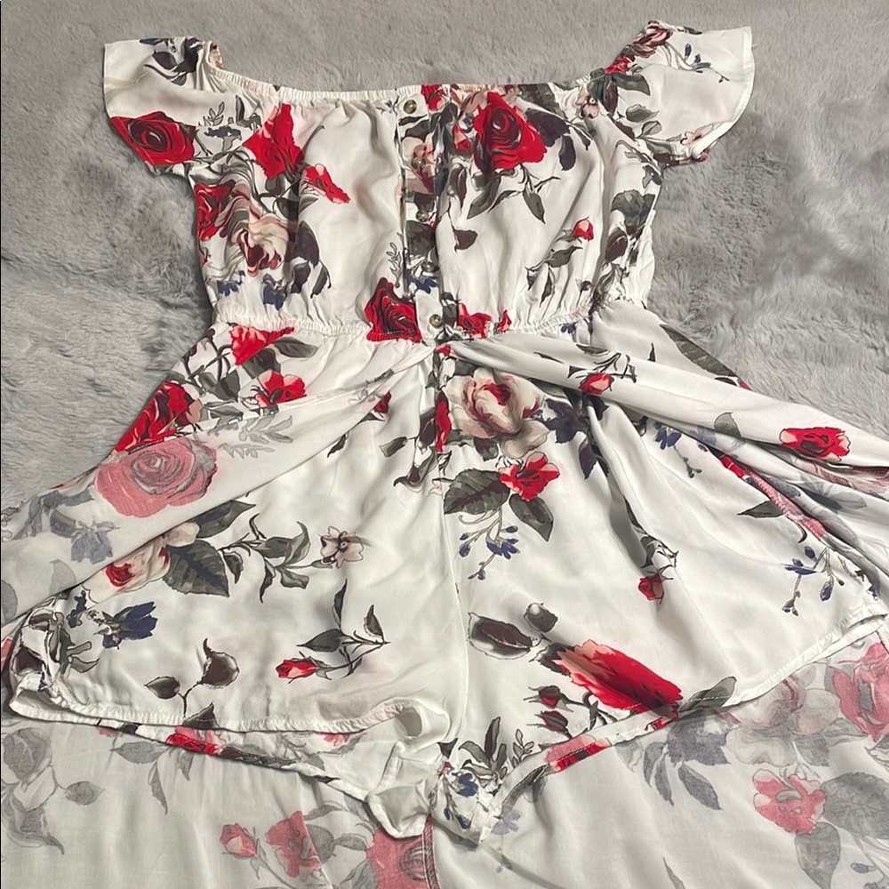 J for Justify Floral Off-Shoulder Jumpsuit - Red and White - Picture 2 of 10